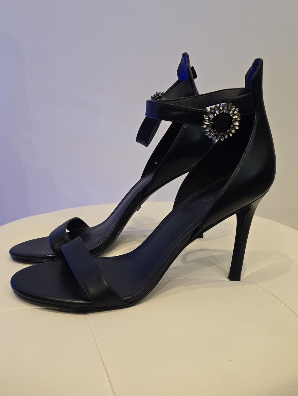 Michael KORS Women's Black Crystal-Embellished Ankle Strap High Heels Viola 9 - Picture 2 of 8
